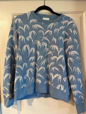 Sandro Paris Blue Foliage 100% Cotton Crewneck Sweater